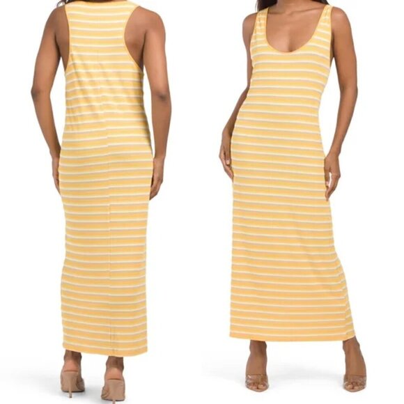 New Zara Striped Yellow Sleeveless Racerback Tank Maxi Dress NWT - Picture 1 of 13